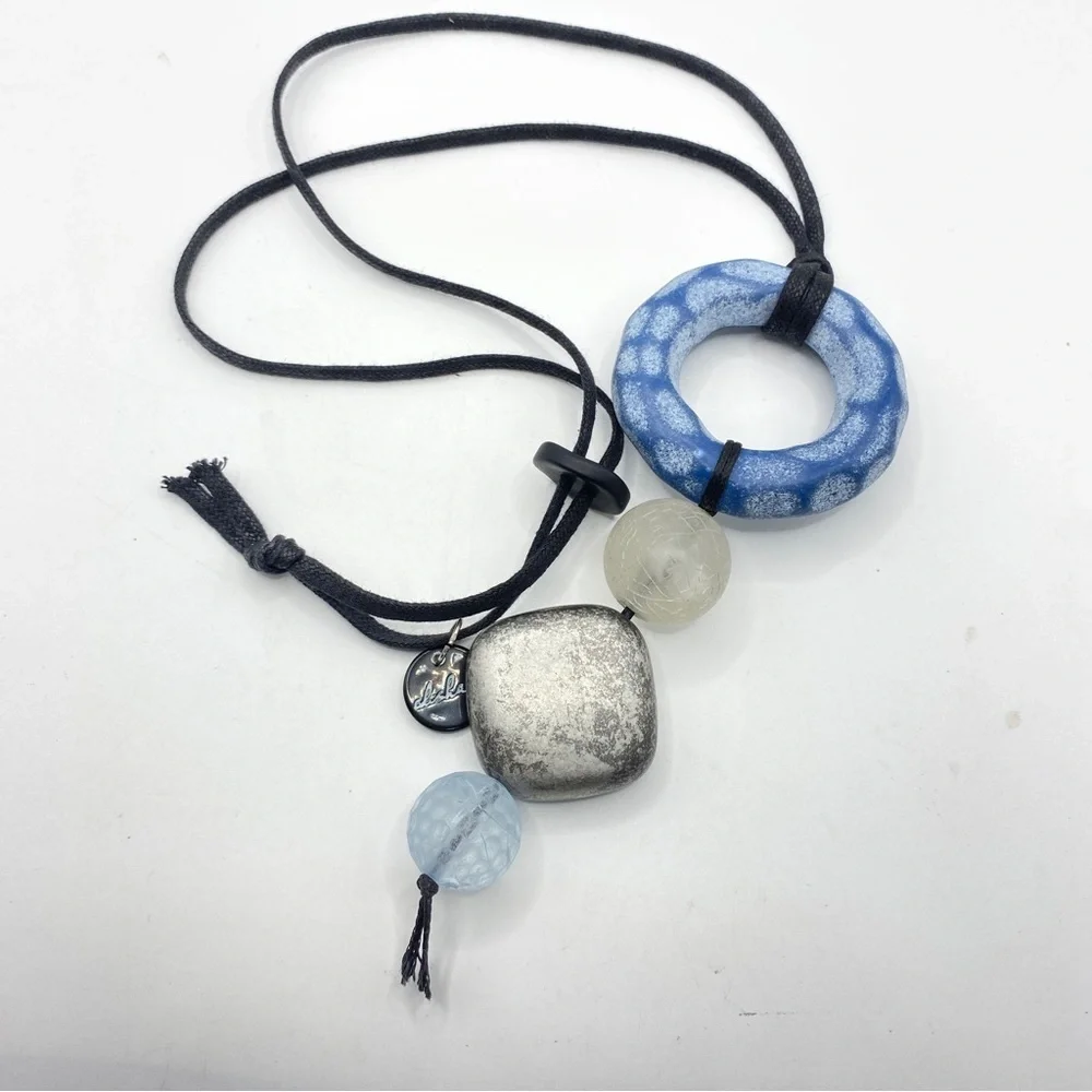 ALISHA D Blue & Gray Chunky Bead s Necklace Made In Italy